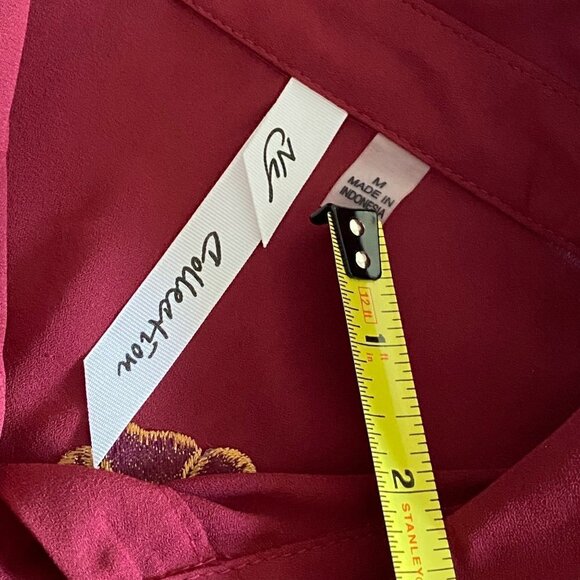 NY Collection Women’s Maroon Embroidered Button Down Top/Shirt. Medium. - Picture 7 of 12